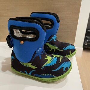 Baby Bogs II Blue and Green Dinosaur Print Rain Boots - Toddler 7